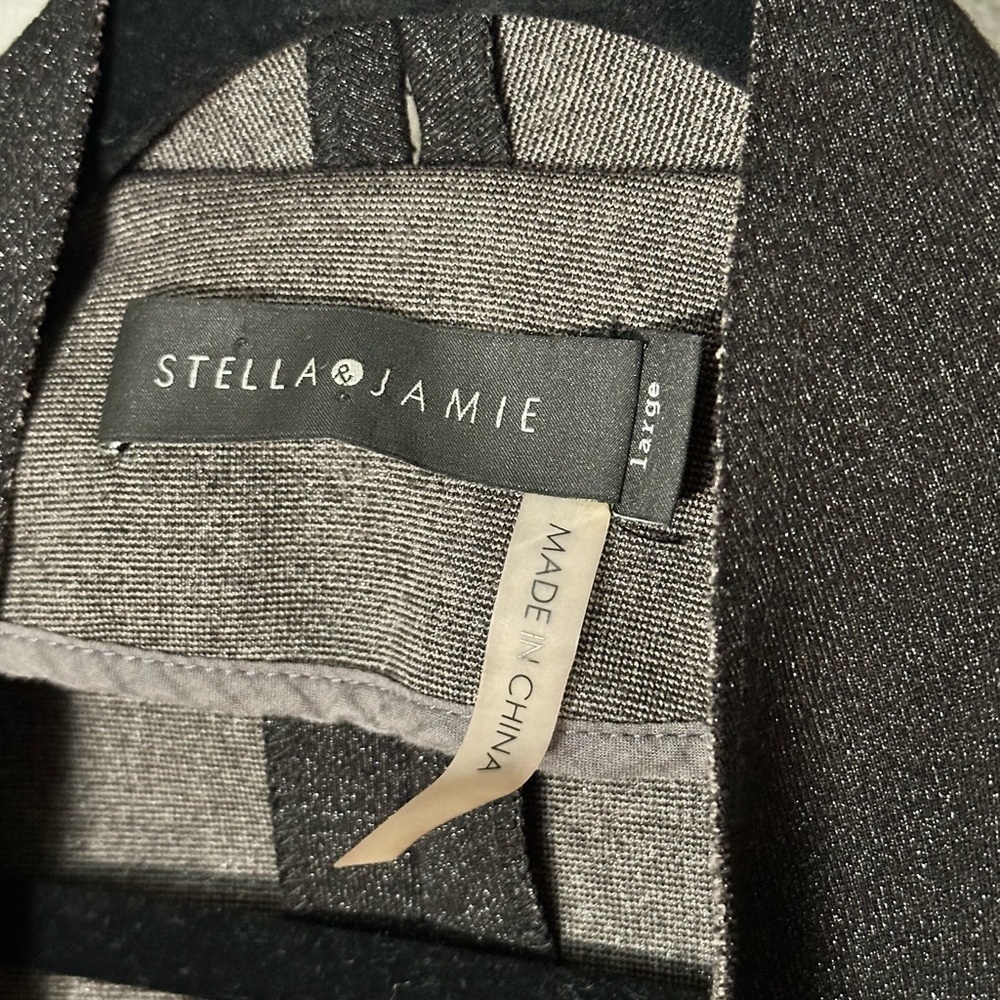 Stella Jamie Jacket Open Asymmetric Hem Crochet Drape Leather Sleeve Size Large - Picture 5 of 6